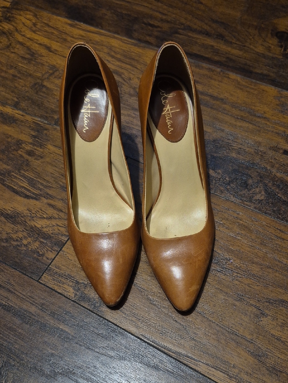 Cole Haan Chestnut Brown Leather Pointed-Toe Pumps